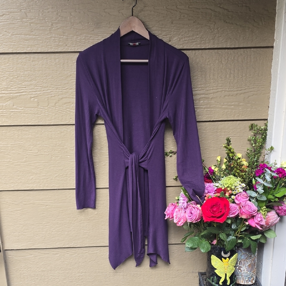 Apanage Rouge Purple Belted Drape Cardigan Size 10